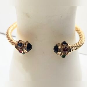 Vintage Yurman Type Open Moghul Glass Cabochon Cuff Bracelet